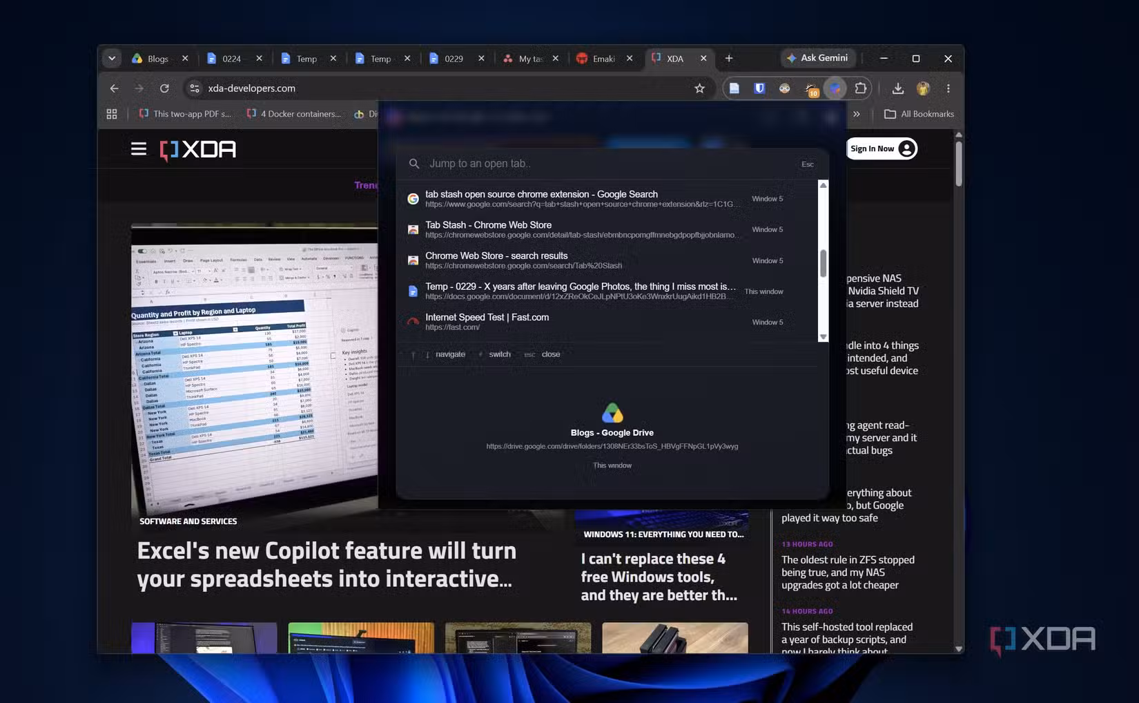 Панель управления расширением Tabox