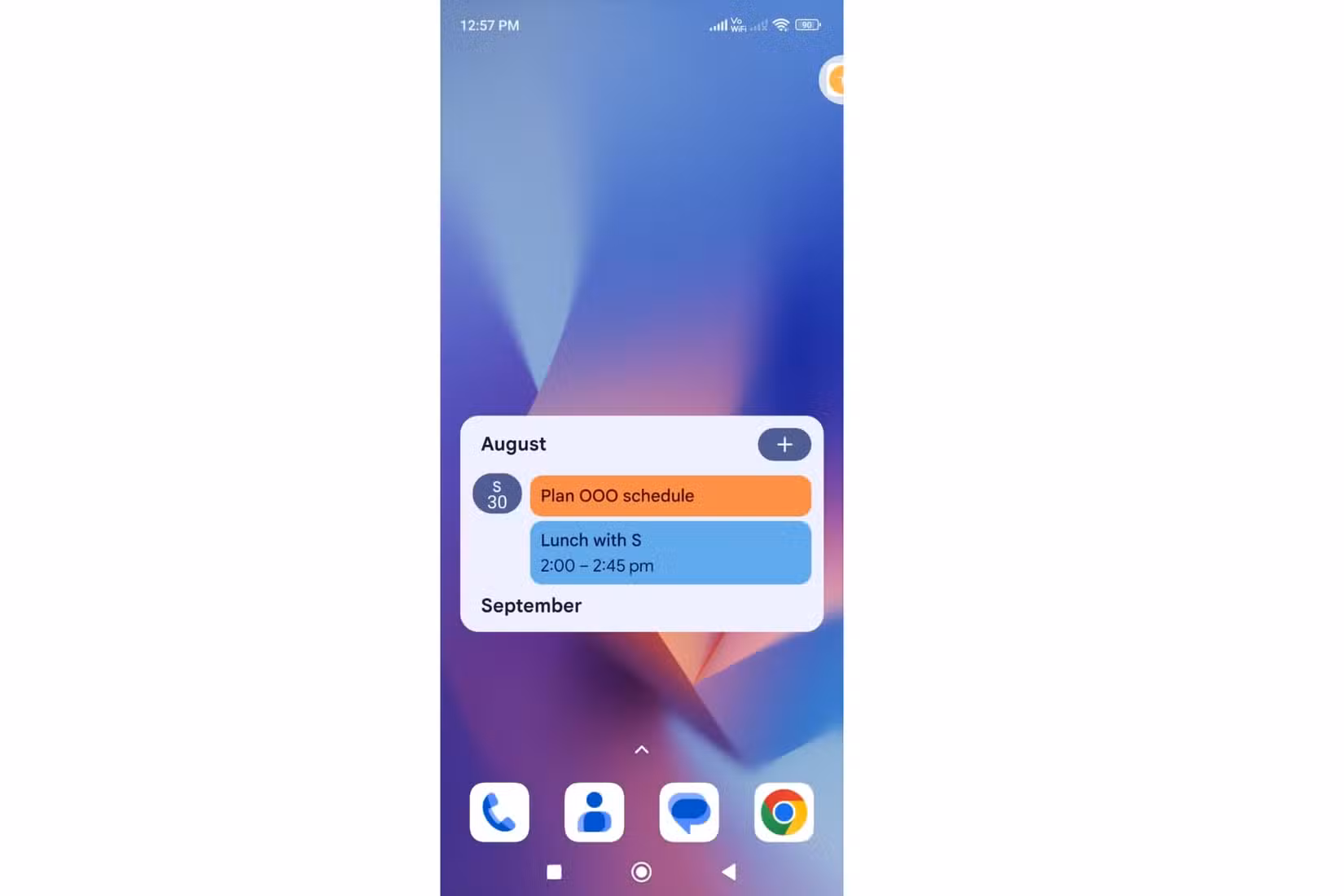 Виджет Google Calendar с расписанием событий на главном экране
