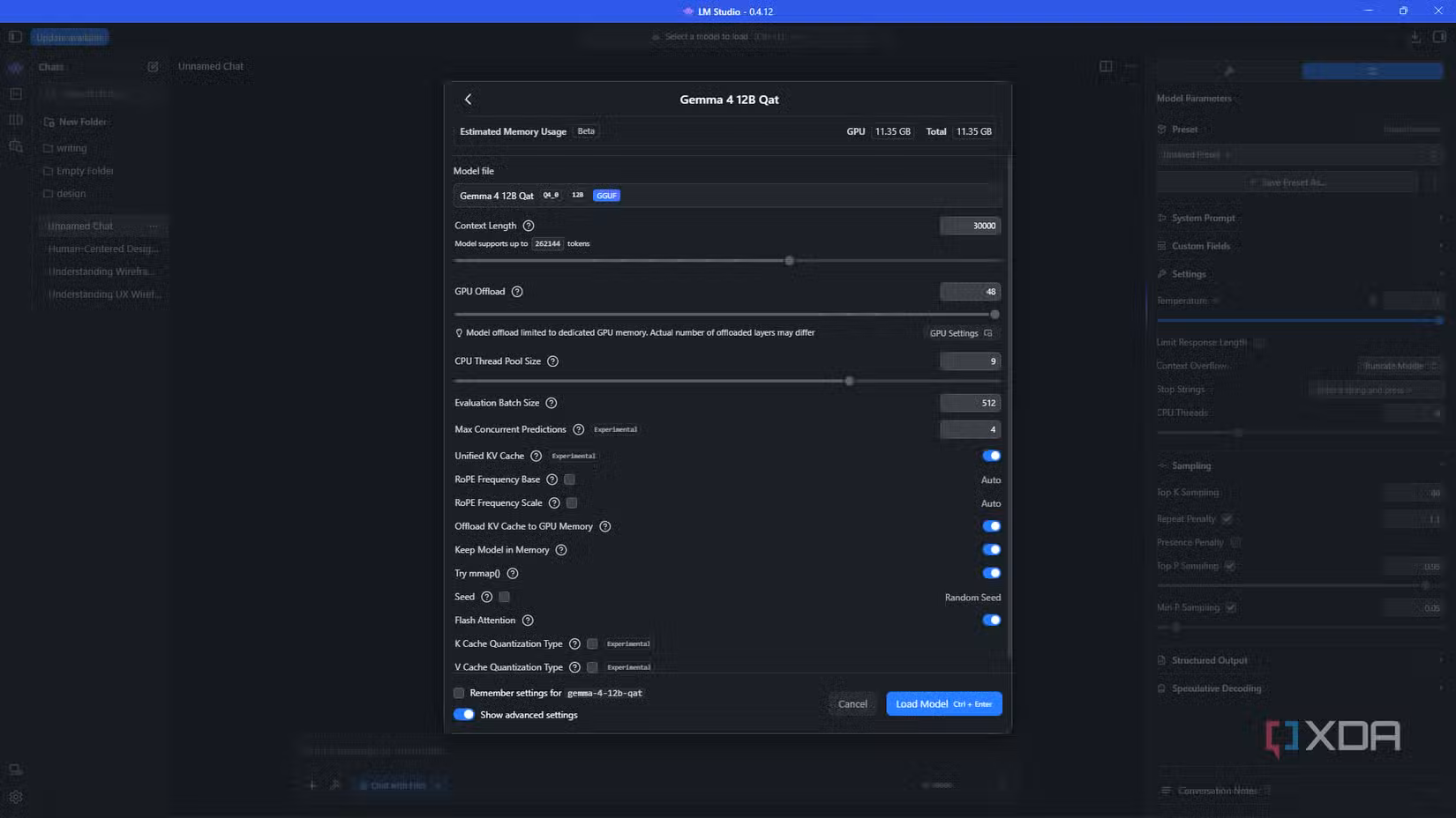 Параметры графического ускорения в интерфейсе LM Studio