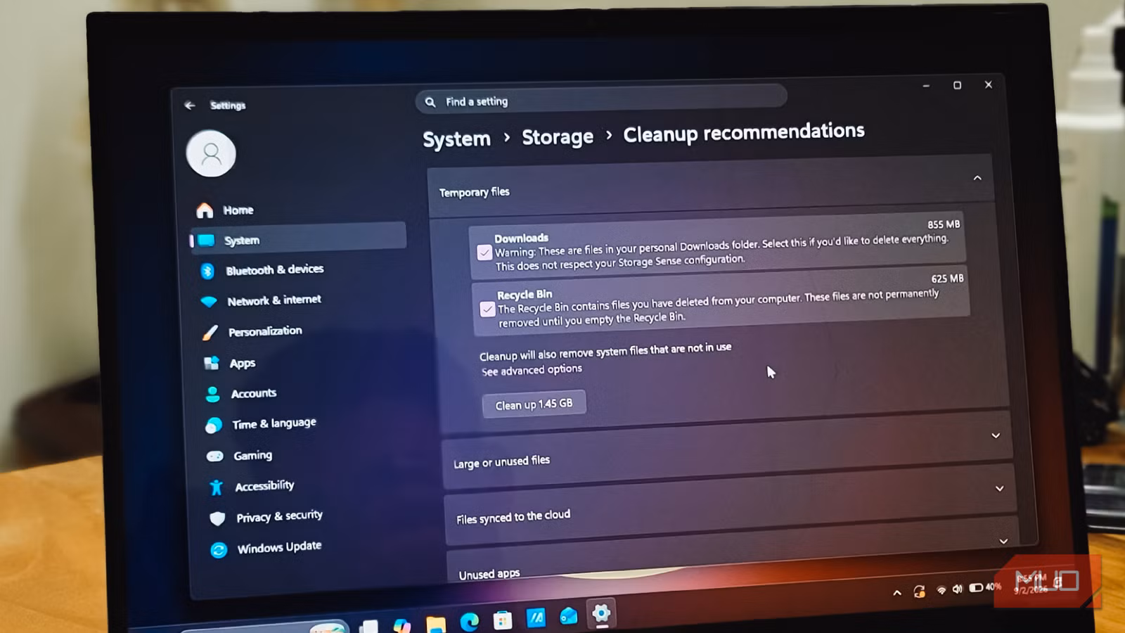 интерфейс настроек Windows с разделом рекомендаций по очистке диска