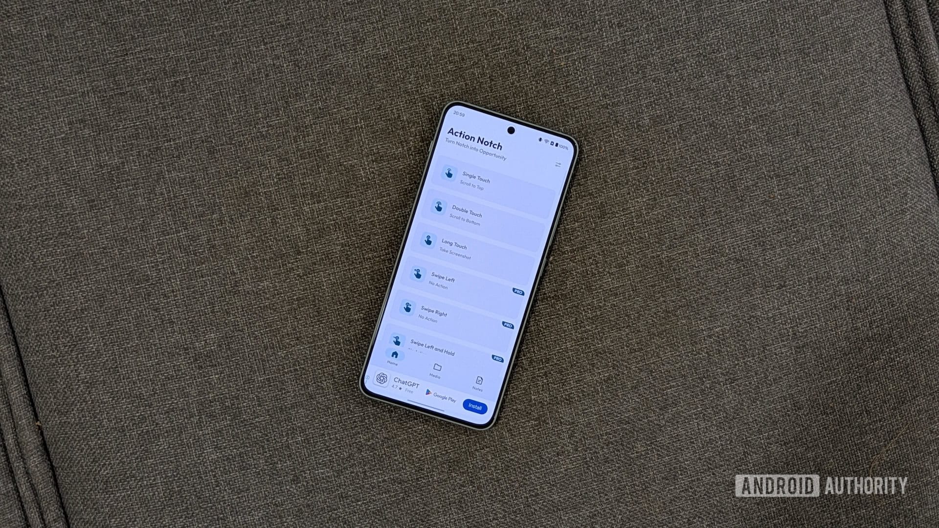 Интерфейс приложения Action Notch на смартфоне